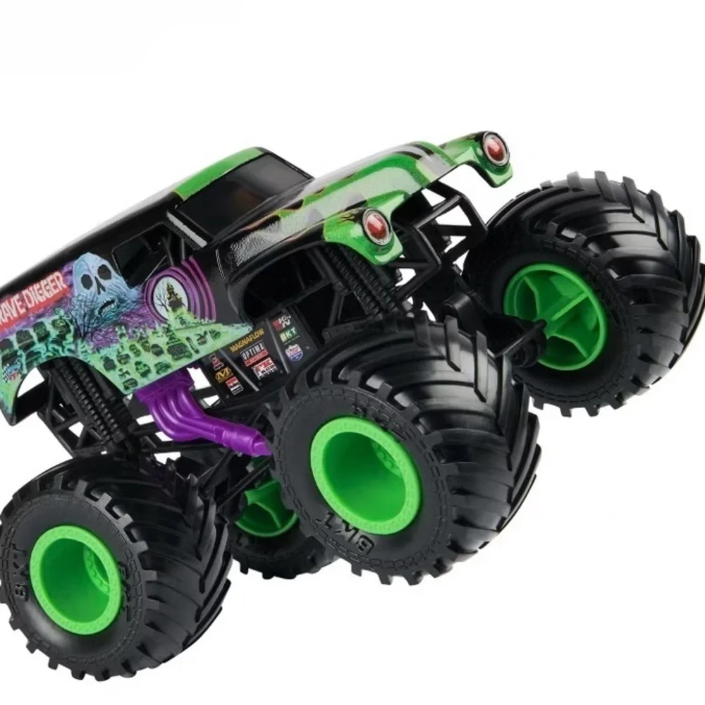 Black and Green Monster Jam Grave Digger Toy Truck with Oversized Wheels